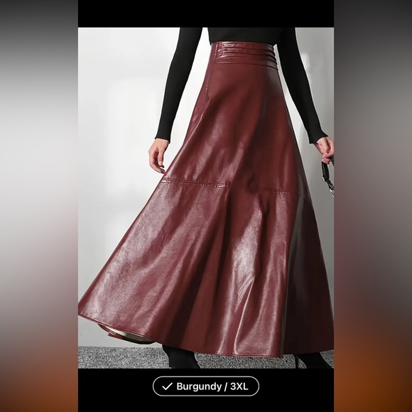Temu Burgundy, 3XL Flared A-line Faux Leather Solid Color Skirt, NWOT - Picture 6 of 7
